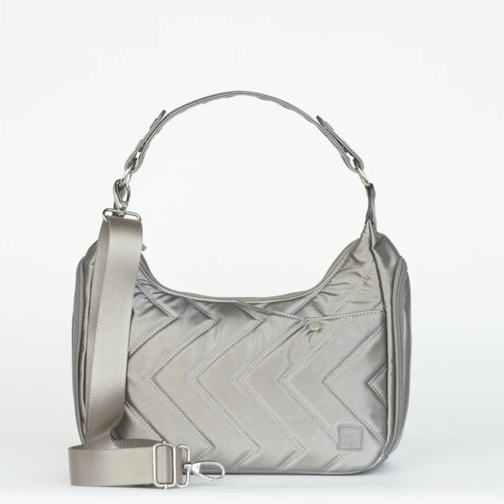 Ihkwip Metallic Gray Silver Quilted Shoulder Bag